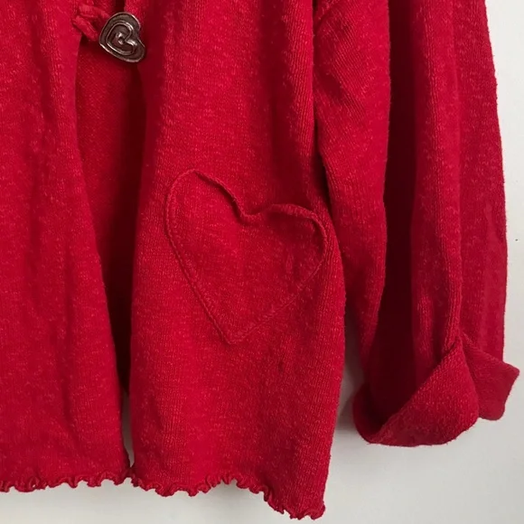 Coldwater Creek Red Heart Button Cardigan — 100% Cotton — Made in USA - Picture 3 of 5